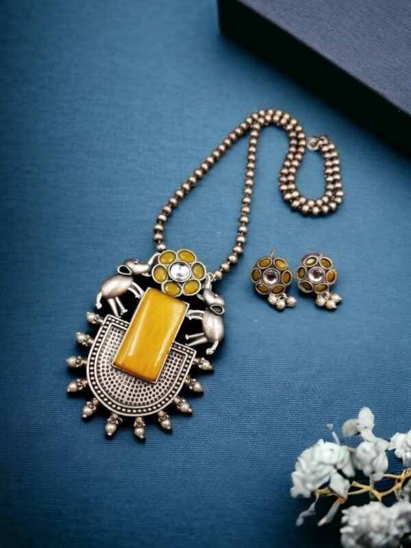 Majestic Silver Replica Elephant Necklace Set | Handmade Festive Jewelry for Women - Image 2