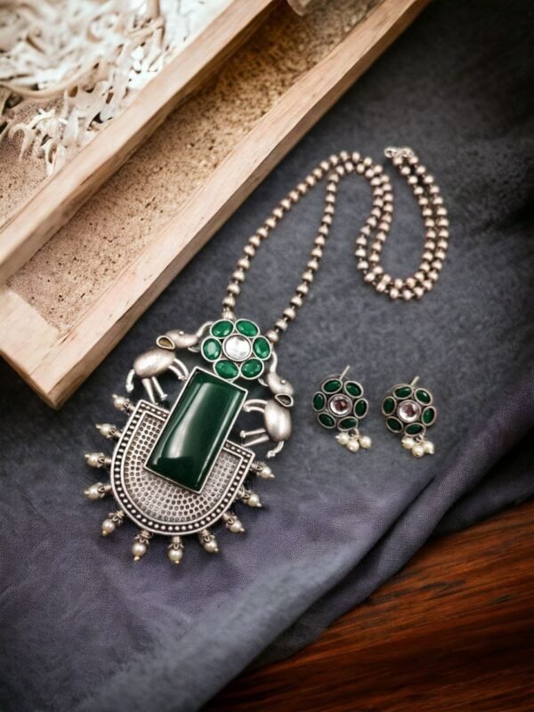 Majestic Silver Replica Elephant Necklace Set | Handmade Festive Jewelry for Women - Image 4