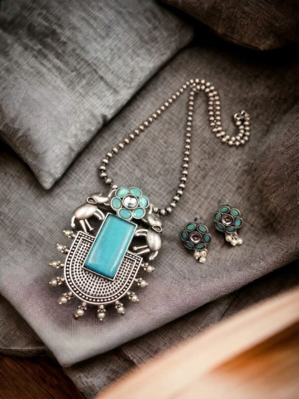 Majestic Silver Replica Elephant Necklace Set | Handmade Festive Jewelry for Women - Image 5