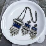 Mesmerizing Antique Touch Silver Replica Pendant Set | Elegant Oxidized Monalisa Stone Jewelry - Image 8