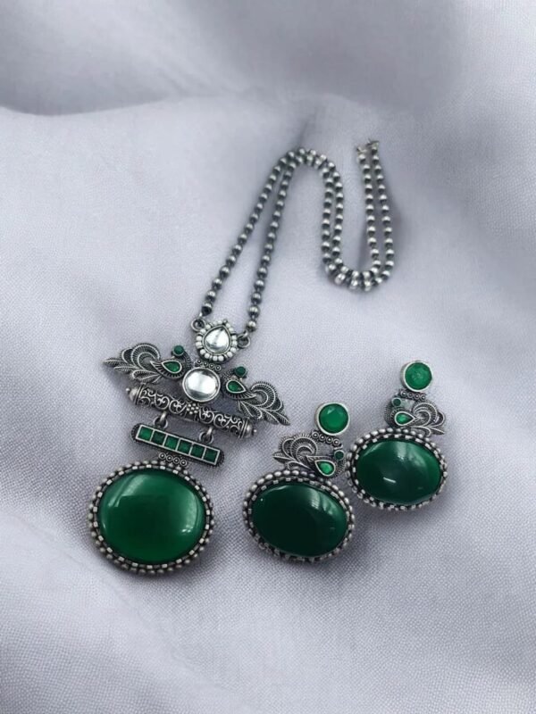 Silver-Replica-Pendant-Set-24.jpeg Timeless Silver Replica Pendant Set | Monalisa Peacock Design - Image 4