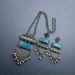 Mesmerizing Antique Touch Silver Replica Pendant Set | Elegant Oxidized Monalisa Stone Jewelry - Image 2