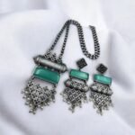Mesmerizing Antique Touch Silver Replica Pendant Set | Elegant Oxidized Monalisa Stone Jewelry - Image 4