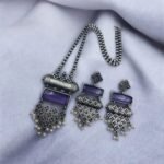 Mesmerizing Antique Touch Silver Replica Pendant Set | Elegant Oxidized Monalisa Stone Jewelry - Image 7
