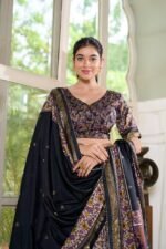 Tusser Silk Floral Foil Work Lehenga Set | Maroon, Green, Black, Purple – My Fashion - Image 3