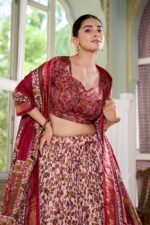 Tusser Silk Floral Foil Work Lehenga Set | Maroon, Green, Black, Purple – My Fashion - Image 2
