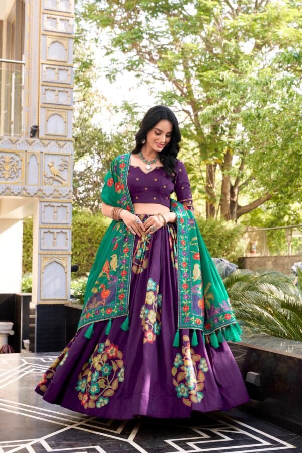 Tussar Silk Lehenga Choli for Women – Printed & Foil Work My Fashion ( Tussar Silk Lehenga Choli for Women – Printed & Foil Work My Fashion