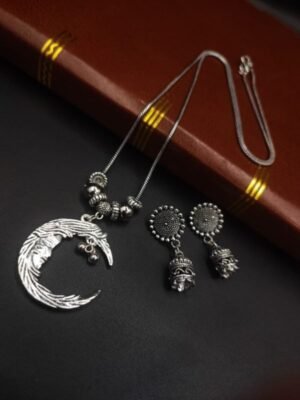 Moon Design Oxidized Necklace Set