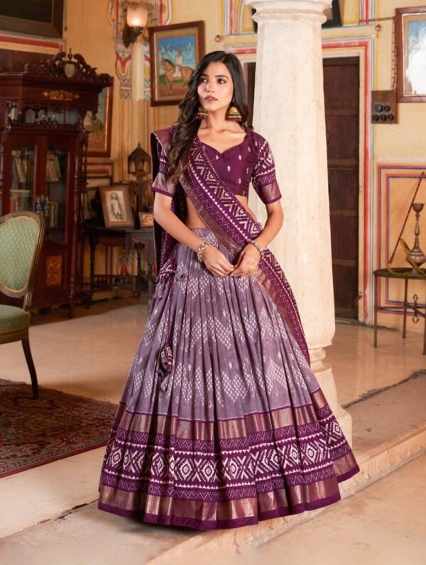 lahnga-choli-2024-2.jpg New Tussar Silk Patola Print Lehenga Choli Set – My Fashion - Image 2