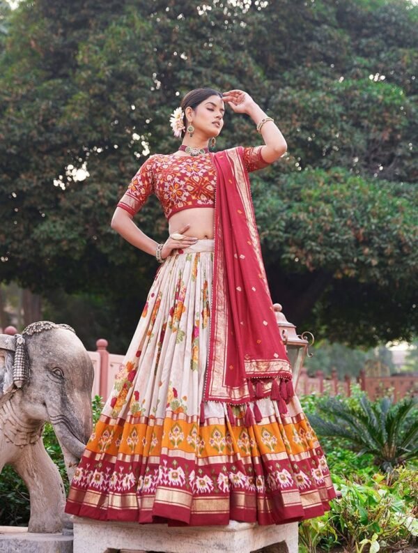 lahnga-choli-ss-51.jpg New Galgoto Floral Tussar Silk Lehenga Set – Traditional Wear by My Fashion - Image 4