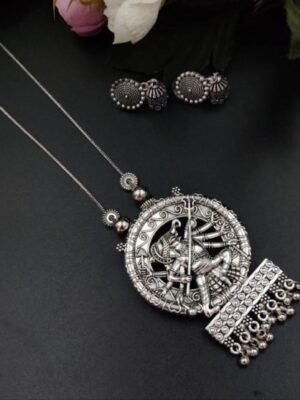 Oxidised Chain Necklace With Jhumka Earrings set