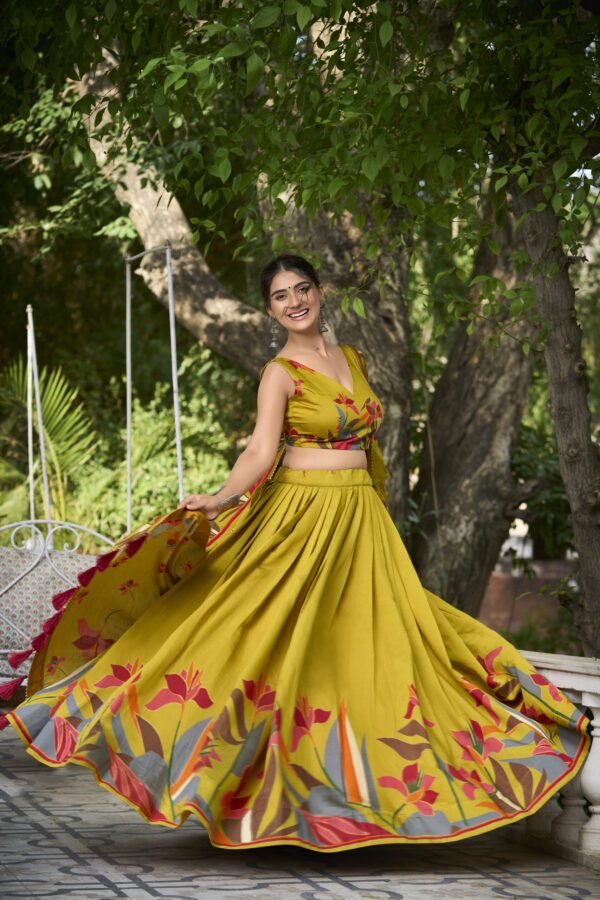 New Tusser Silk Lehenga Choli with Floral Print and Dupatta – 2 Colors by My Fashion - Image 4