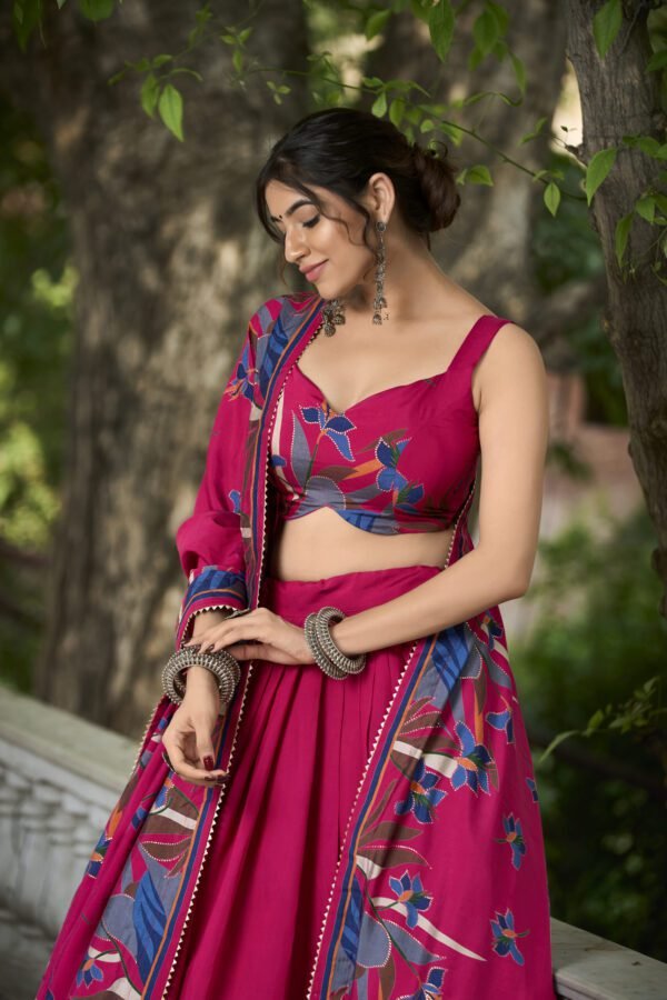 New Tusser Silk Lehenga Choli with Floral Print and Dupatta – 2 Colors by My Fashion - Image 5
