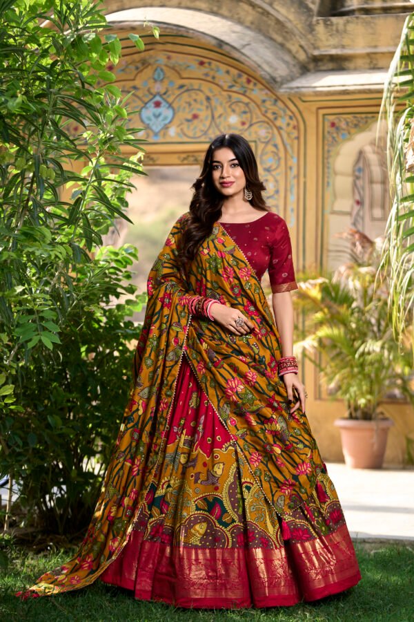 1219RED MAIN Tusser Silk Lehenga Choli