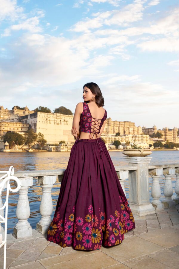 1232WIN BACK Buy KASTURI Tussar Silk Lehenga Set with Floral Foil Print – Pink & Maroon | My Fashion - Image 10