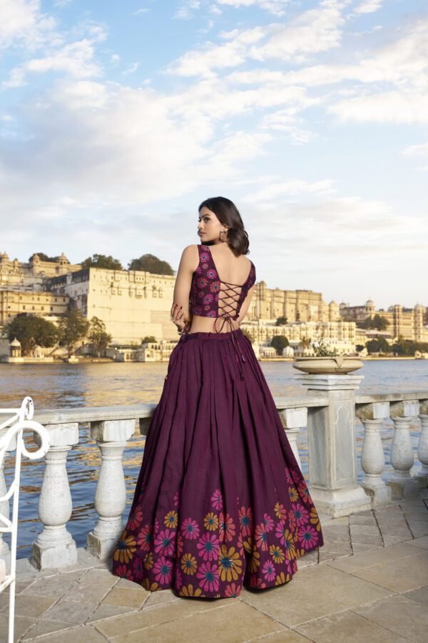 Buy KASTURI Tussar Silk Lehenga Set with Floral Foil Print – Pink & Maroon | My Fashion - Image 10