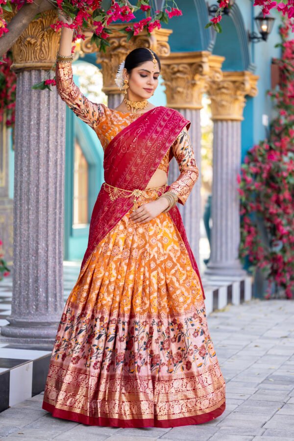 5T2A7615 copy Exquisite Tussar Silk Lehenga Set – Floral & Patola Print | My Fashion - Image 6