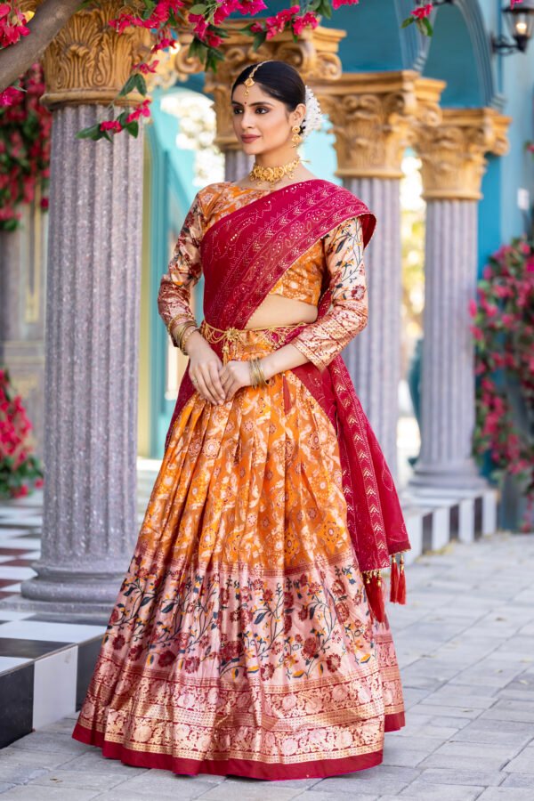 5T2A7624 copy Exquisite Tussar Silk Lehenga Set – Floral & Patola Print | My Fashion - Image 3