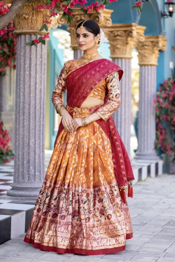 Exquisite Tussar Silk Lehenga Set – Floral & Patola Print | My Fashion - Image 3