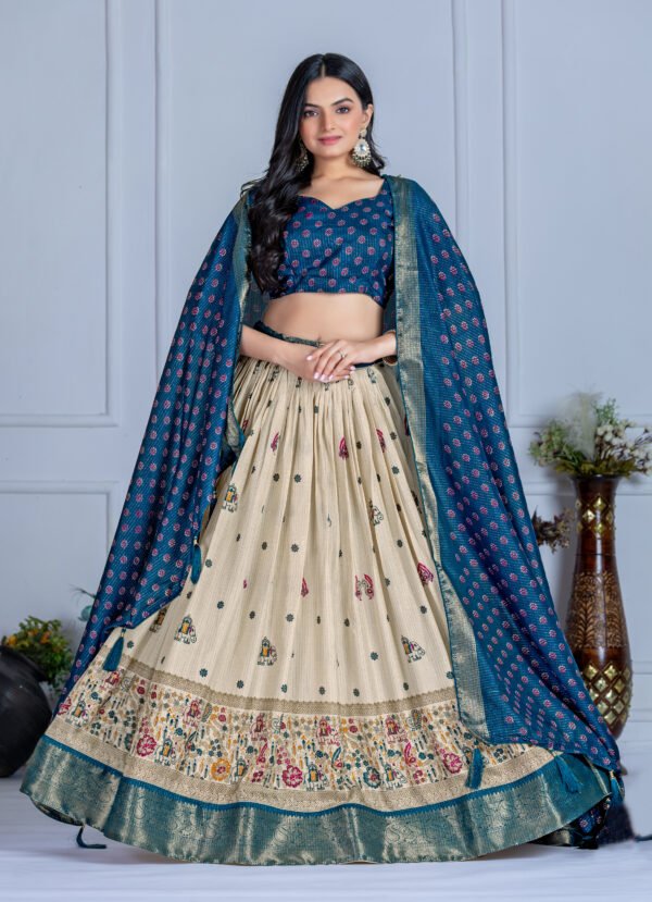 HATHI BLUE (3) Buy Jacquard Lehenga Set in Heavy Lichi Fabric – 5 Stunning Colors | My Fashion - Image 4
