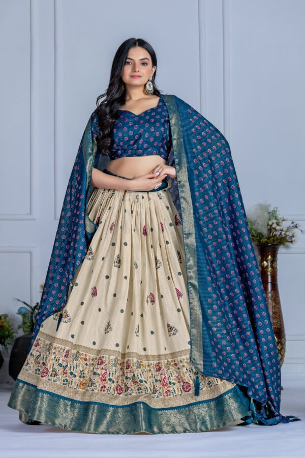 HATHI BLUE (4) Buy Jacquard Lehenga Set in Heavy Lichi Fabric – 5 Stunning Colors | My Fashion - Image 5