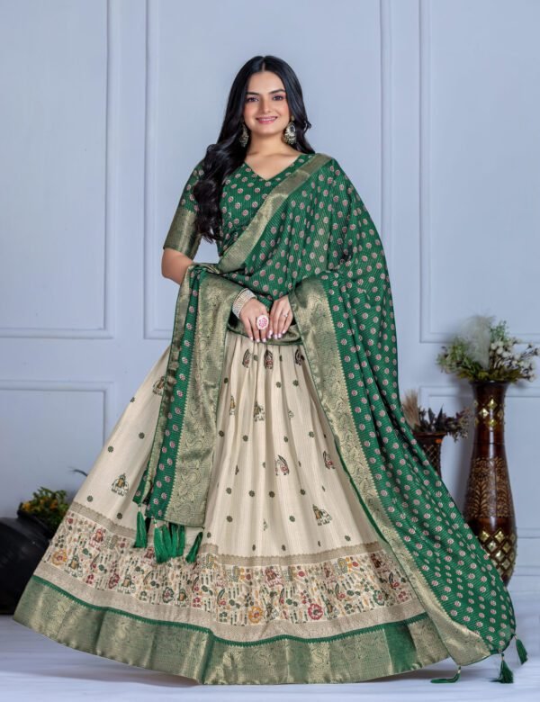 Buy Jacquard Lehenga Set in Heavy Lichi Fabric – 5 Stunning Colors | My Fashion - Image 9