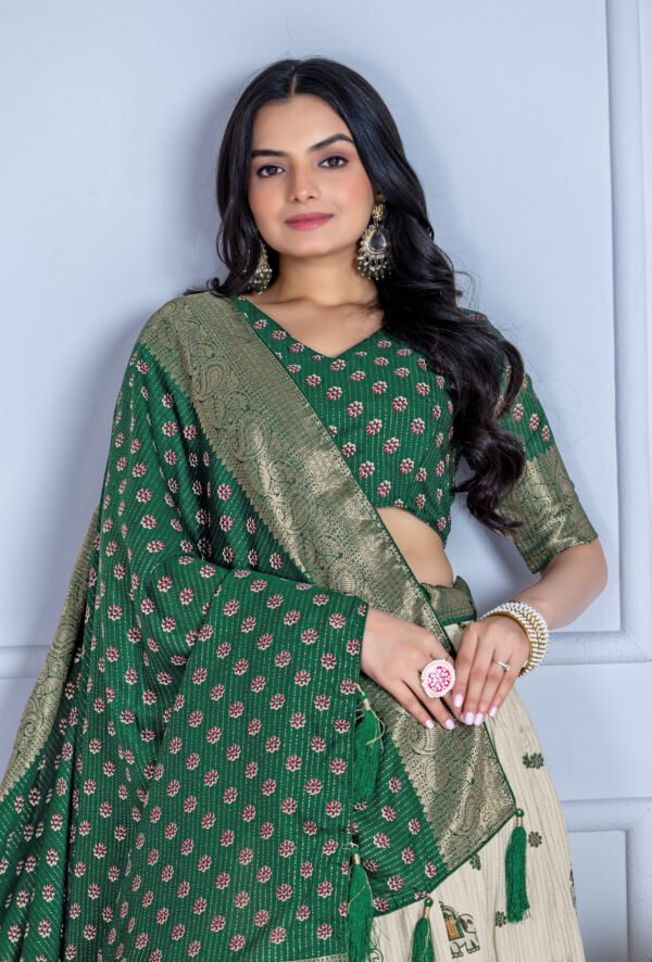 HATHI GREEN (6) Buy Jacquard Lehenga Set in Heavy Lichi Fabric – 5 Stunning Colors | My Fashion - Image 13