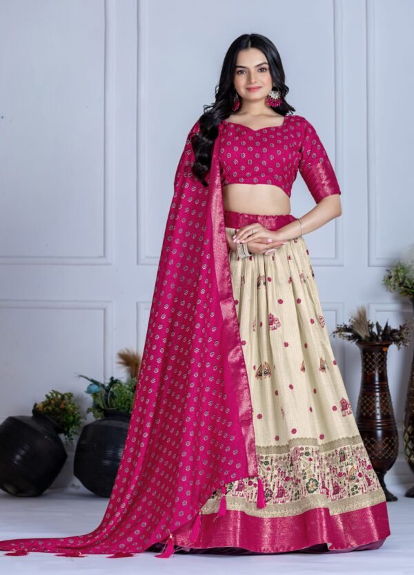 Buy Jacquard Lehenga Set in Heavy Lichi Fabric – 5 Stunning Colors | My Fashion - Image 14