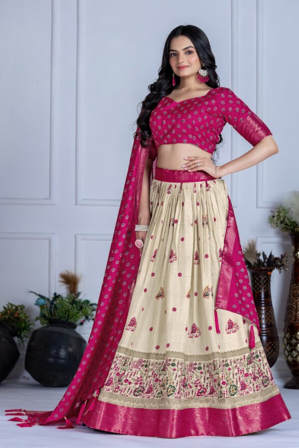 HATHI PINK (2) Buy Jacquard Lehenga Set in Heavy Lichi Fabric – 5 Stunning Colors | My Fashion - Image 15