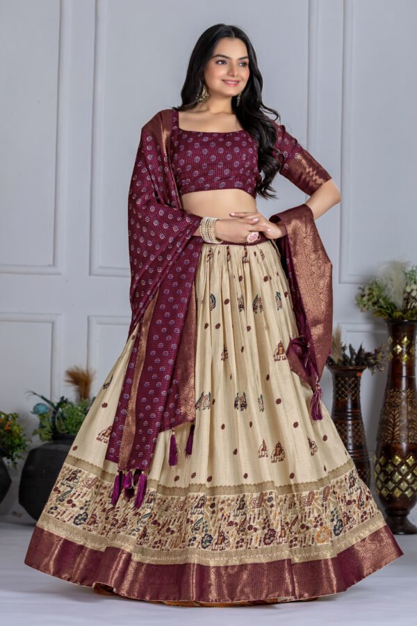 HATHI WINE (1) Jacquard Lehenga Set