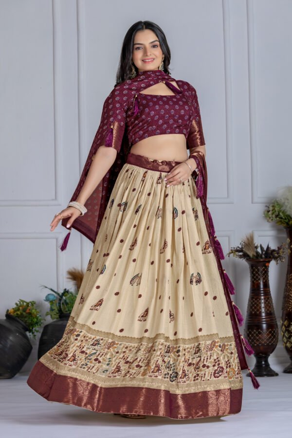 HATHI WINE (2) Buy Jacquard Lehenga Set in Heavy Lichi Fabric – 5 Stunning Colors | My Fashion - Image 20