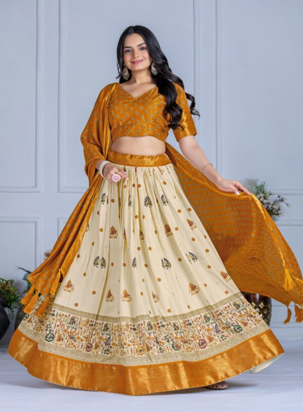 HATHI YELLOW (4) Buy Jacquard Lehenga Set in Heavy Lichi Fabric – 5 Stunning Colors | My Fashion - Image 24