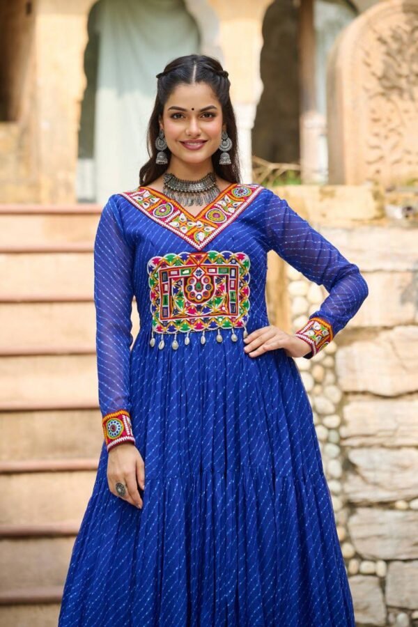 Laheriya Print Kutchi Patchwork Gown (15) Laheriya Print Kutchi Patchwork Gown