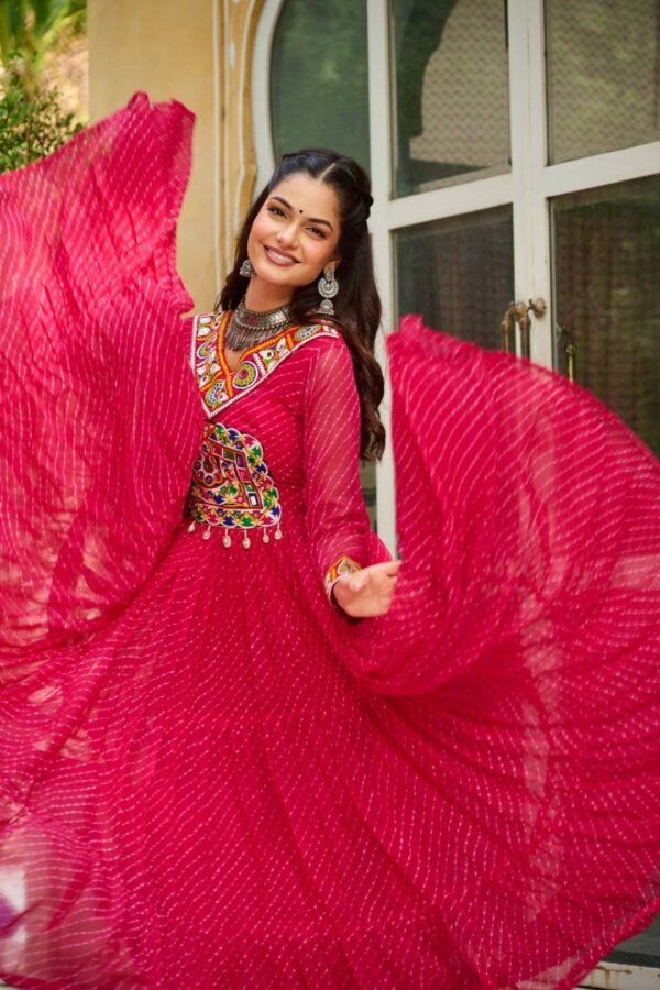 Laheriya Print Kutchi Patchwork Gown (22) Laheriya Print Kutchi Patchwork Gown