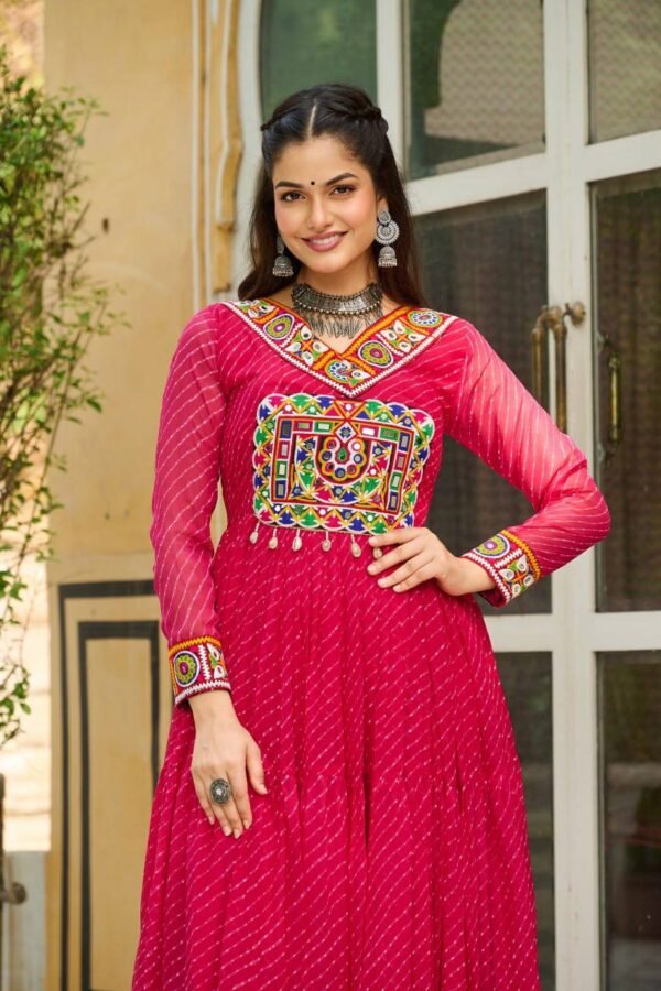 Laheriya Print Kutchi Patchwork Gown (23) Laheriya Print Kutchi Patchwork Gown