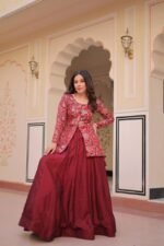 New Purple-Maroon Vichitra Silk Lehenga Set with Jacquard Blouse | My Fashion - Image 12