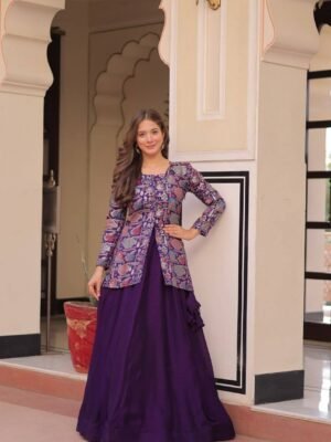 Purple-Maroon Vichitra Silk Lehenga Set