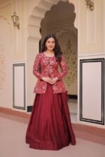 New Purple-Maroon Vichitra Silk Lehenga Set with Jacquard Blouse | My Fashion - Image 9