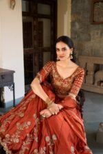 Rust Orange Embroidered Lehenga
