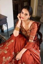Rust Orange Embroidered Lehenga