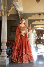 Rust Orange Embroidered Lehenga
