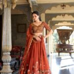 Rust Orange Embroidered Lehenga