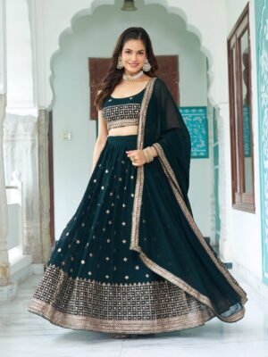 Semi-Stitched Embroidered Lehenga