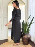 Black Kurti with Pant Dupatta – Roman Silk Embroidered Set for Women| My Fashion - Image 4