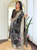 Black Kurti with Pant Dupatta – Roman Silk Embroidered Set for Women| My Fashion - Image 2