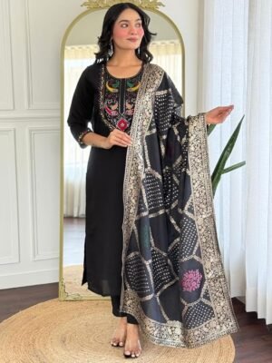 Black Kurti with Pant Dupatta