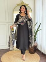 Black Kurti with Pant Dupatta – Roman Silk Embroidered Set for Women| My Fashion - Image 6