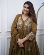 Brown Gown with Pant Dupatta