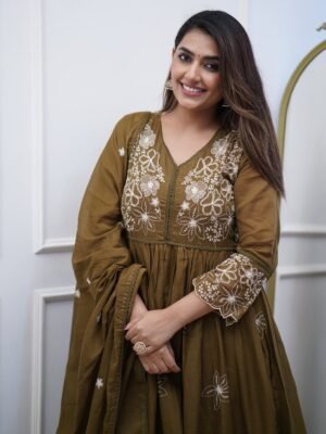 Brown Gown with Pant Dupatta