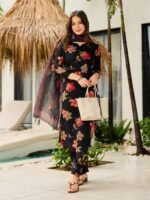 Buy Black Kurti With Pant Dupatta | Silk Blend Embroidered Set – My Fashion - Image 5